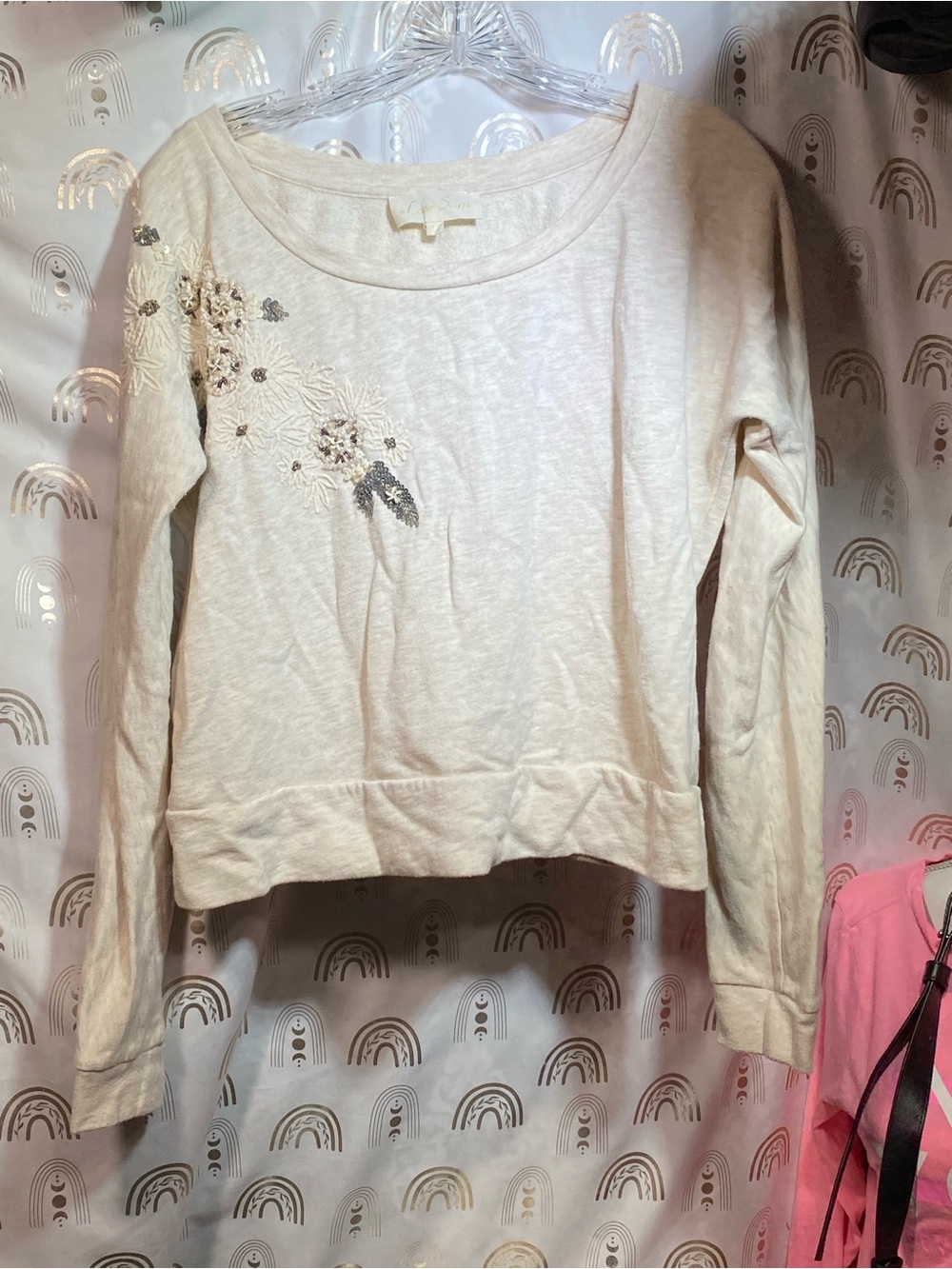 Love Sam Cream Embroidered Scoopneck Sweatshirt